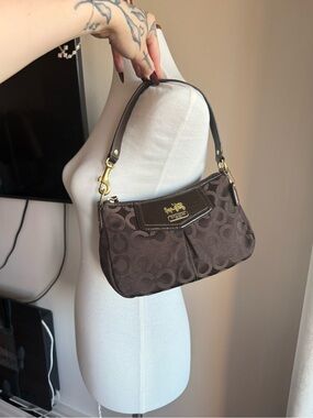 Coach Brown Signature Jacquard Shoulder Bag with Gold Hardware
